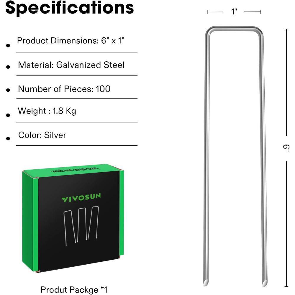 6 Inch Galvanized Steel U-Shaped Garden Stakes, 100-Pack