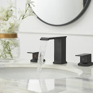 8 in. Widespread Double Handle Bathroom Faucet with Pop-up drain in Matte Black