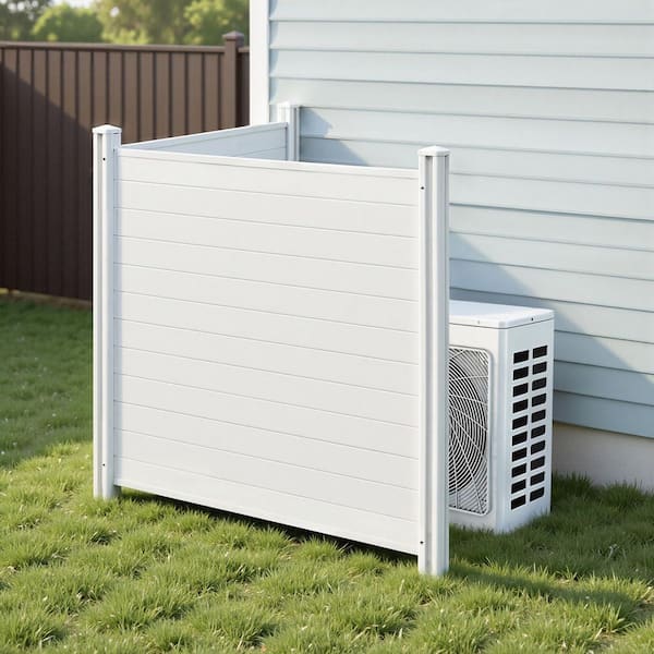 2 Panels Outdoor Privacy Screen, 50 x 3.15 in. White Plastic Privacy 2-Pack Air Conditioner Fence 27.6 in. Ground Stakes