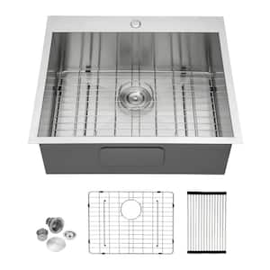 Stainless Steel Sink 16 Gauge 28 in. Single Bowl Zero Radius Corner Drop in Workstation Kitchen Sink with Bottom Grid