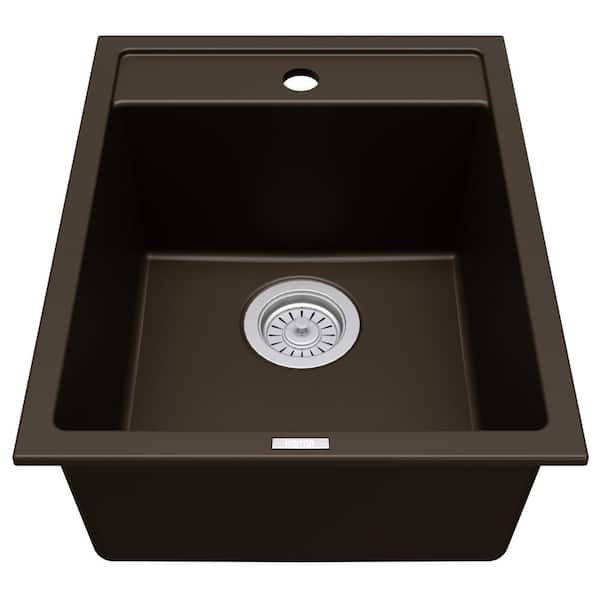QT-825 Quartz/Granite 15-3/4 in. Single Bowl Drop-In Bar Sink in Brown
