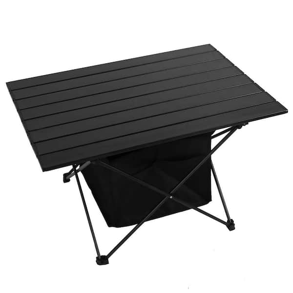 26.96 in. Width, Black Rectangle Aluminum Folding Outdoor Camping and Picnic Tables