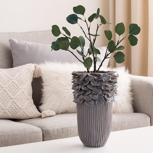 Kiana 16.14 in. Gray Ceramic Round Decorative Vase