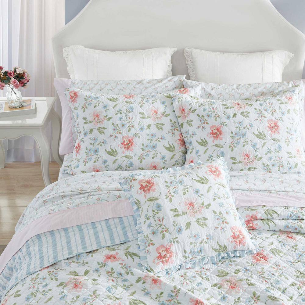 Emilie Pink Floral Cotton Twin Quilt Set