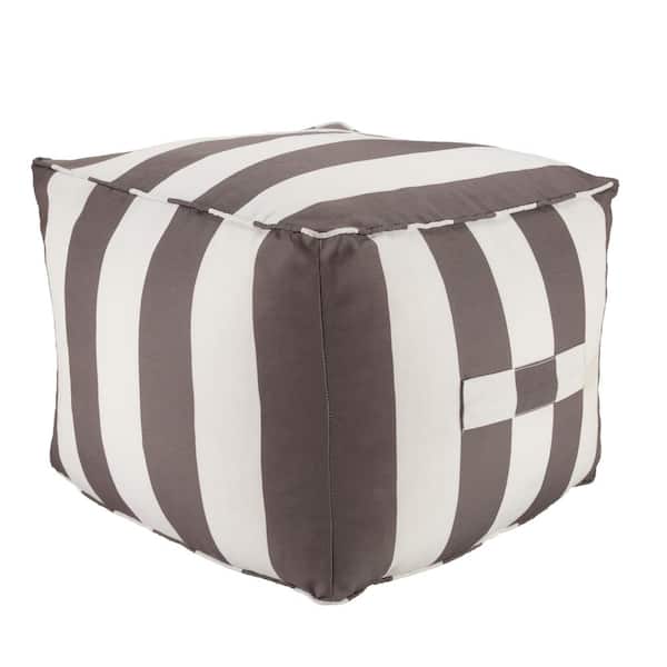 Unbranded Chatham Stripes Gray and White 20 in. x 20 in. x 15 in. Indoor and Outdoor Cuboid Pouf