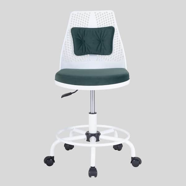 Unbranded 23.6in. W Adjustable Height Green Fabric Seat Armless Task Chair with Footrest