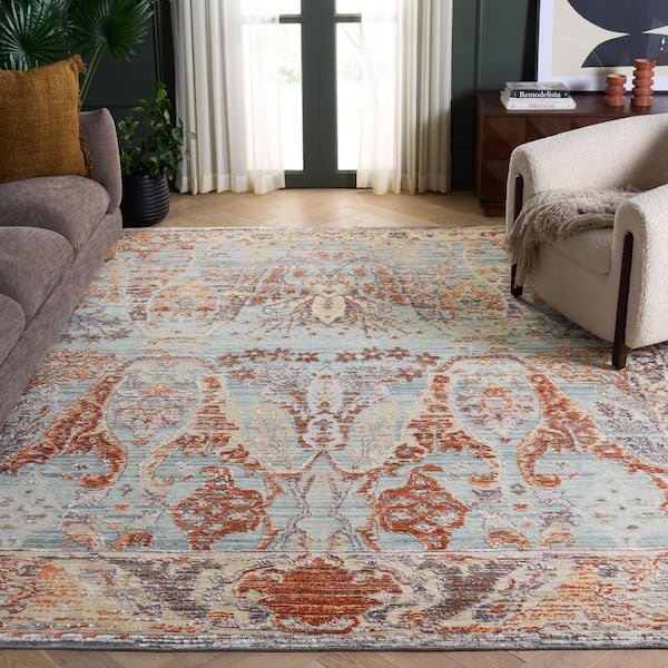 Jewel Of India 8 ft. x 10 ft. Teal/Rust Persian Area Rug