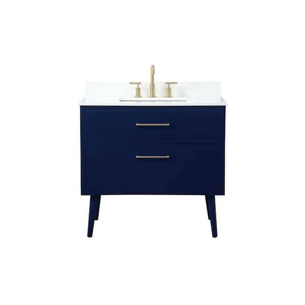 Unbranded Simply Living 36 in. W x 22 in. D x 33.5 in. H Bath Vanity in Blue with Ivory White Engineered Marble Top