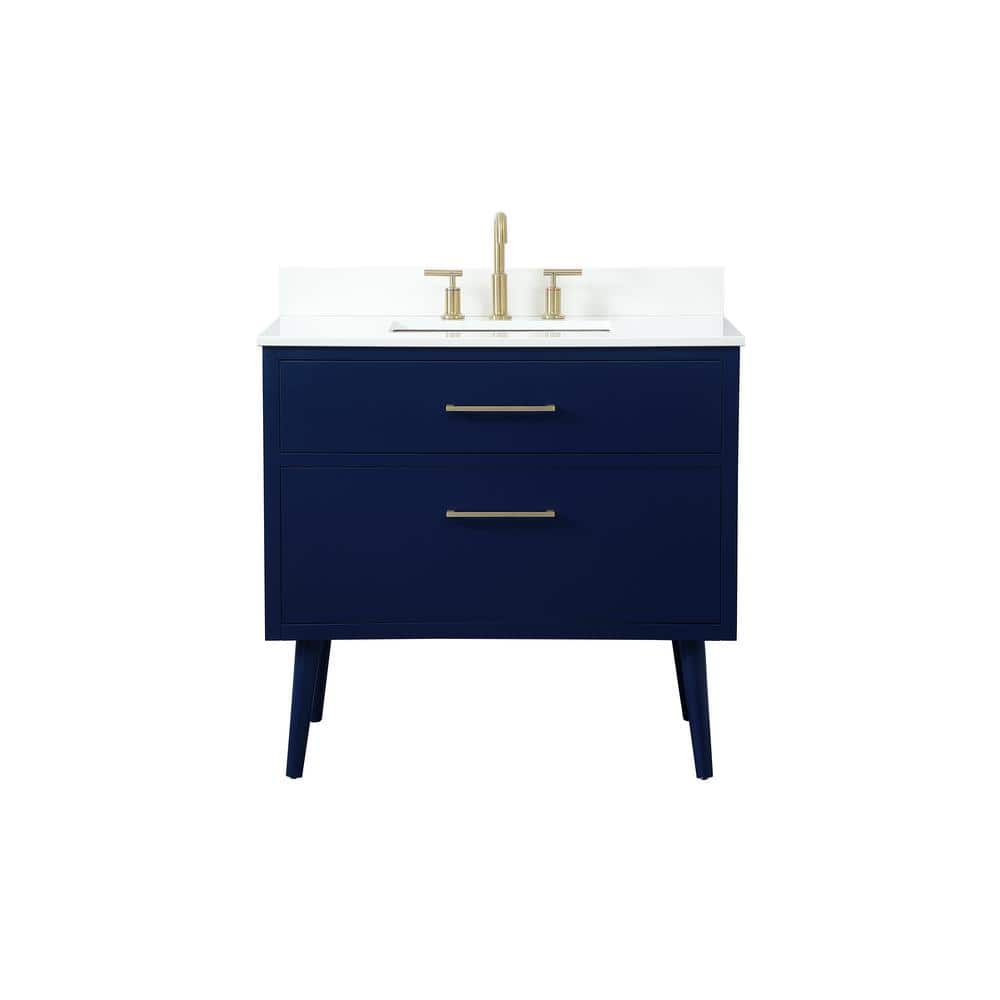 Timeless 36 in. W Single Bath Vanity in Blue with Engineered Stone Vanity T
