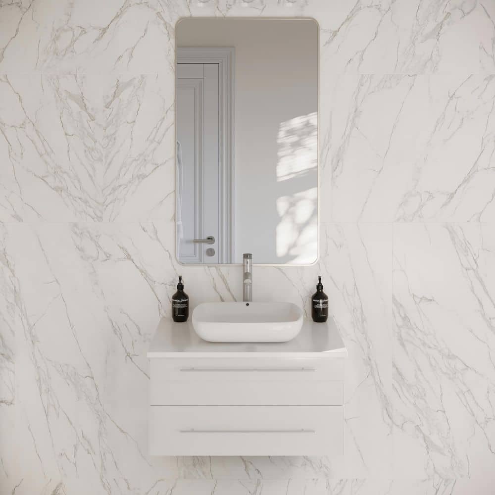 Lucera 30'' White Quartz Stone Wall-Mount Vanity