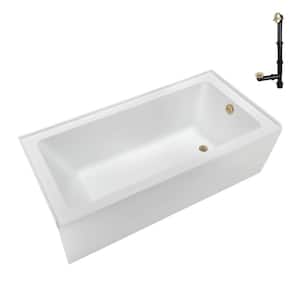 60 in. x 30 in. Soaking Acrylic Alcove Bathtub with Right Drain in Glossy White, External Drain in Polished Brass
