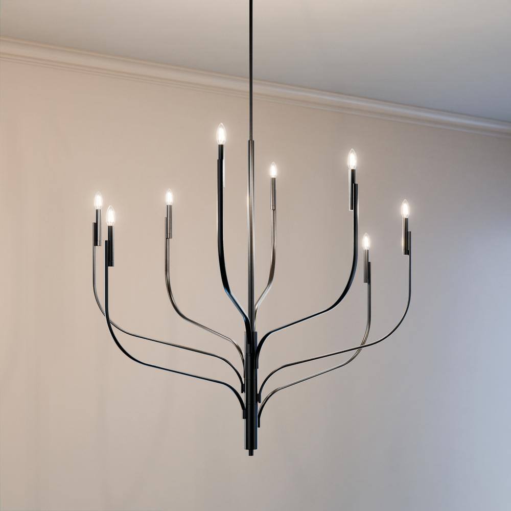 Black 8-Light Asymmetric Candle Chandelier