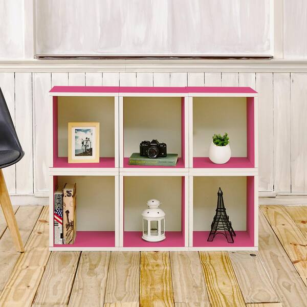 Way Basics Valencia 6 Cubes zBoard  Stackable Modular Storage Cubby Organizer, Tool-Free Assembly Storage in Pink