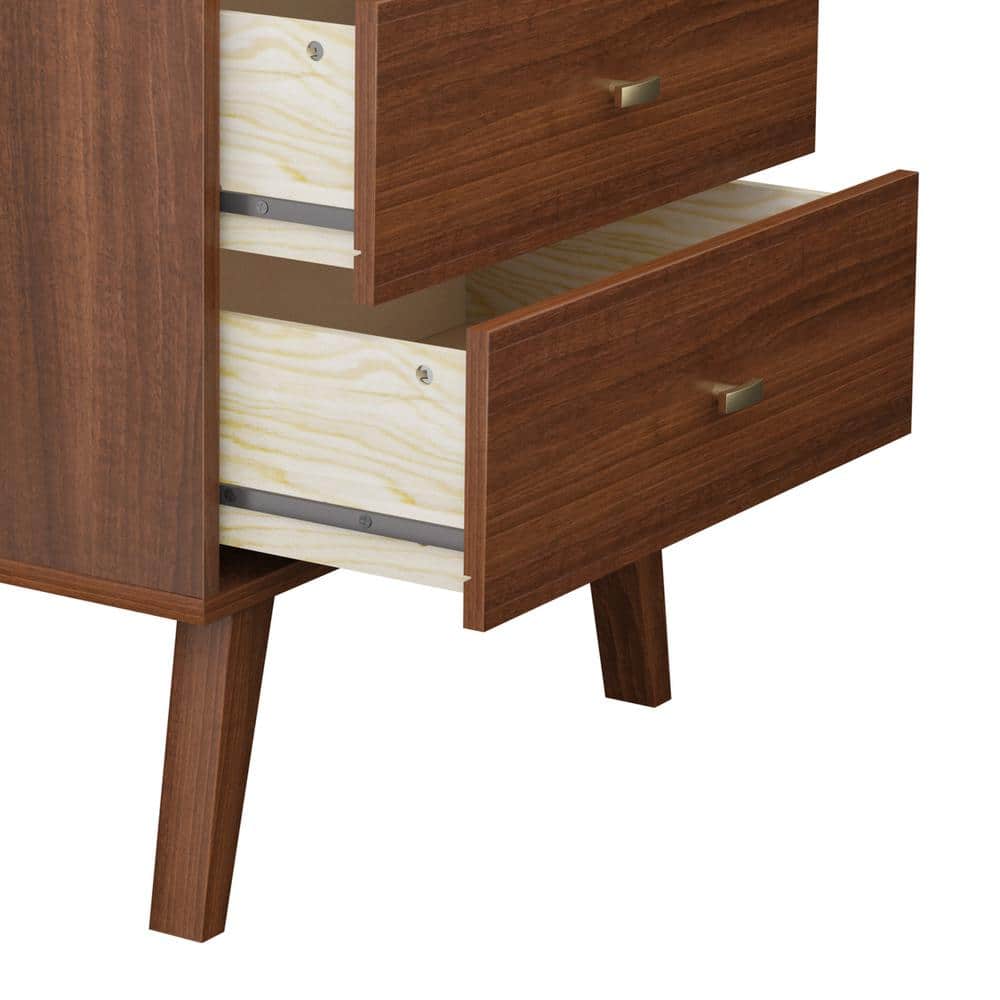 Mid-Century Modern Cherry 2-Drawer Wide Nightstand