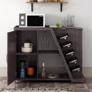 Espresso Kitchen Island Cart on Wheels with Adjustable Shelf and 5-Wine Holders, Storage Cart for Dining Room, Kitchen