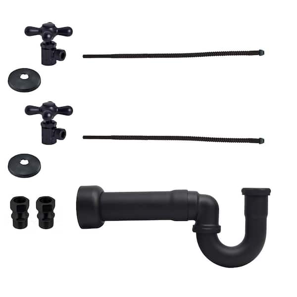 LA-Style Pedestal Lavatory Kit with Cross Handles, Matte Black