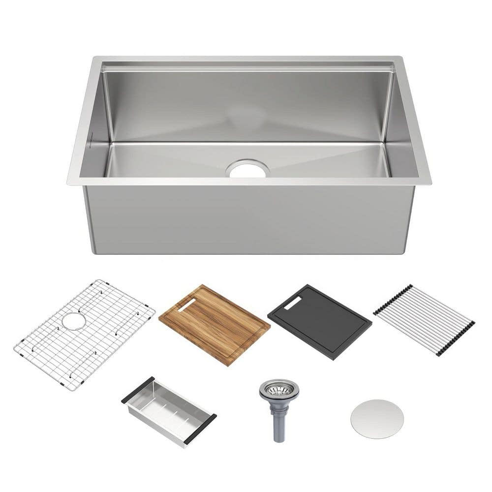 30 in. undermount single bowl 16 gauge brushed stainless steel workstation sink with accessories price history on PriceWatchPro