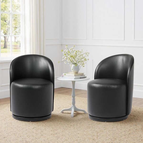 Black PU Leather Swivel Dining Side Chair (Set of 2)
