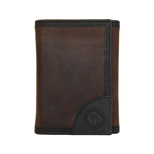 I-90 Durashocks Tumbled Full Grain Leather Trifold Wallet in Brown/Black