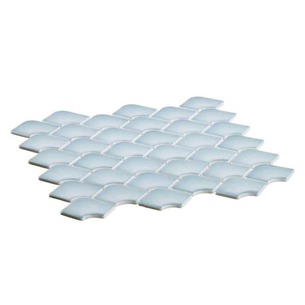 Scala Mira Blue 2 in. x 3 in. Fish Scale Upcycled Satin Glass Floor and Wall Mosaic Tile Sample