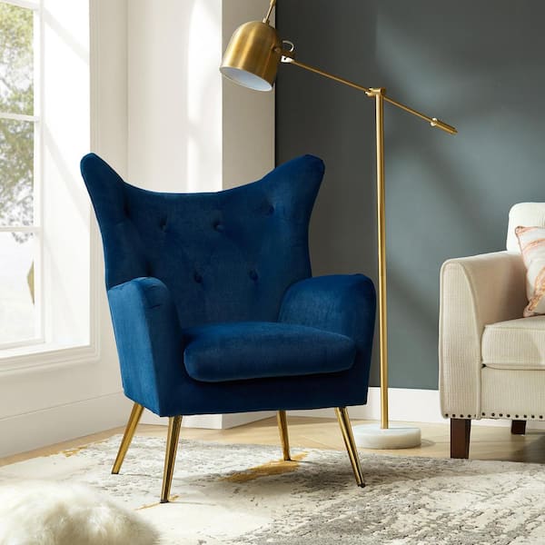 Jacob Golden Leg Navy Tufted Wingback Chair