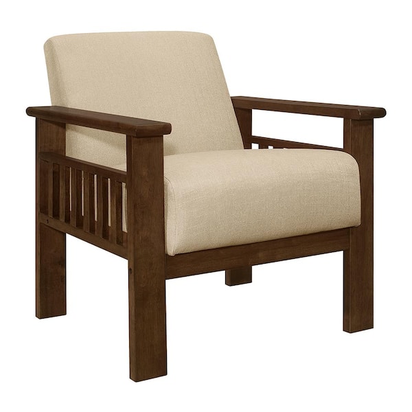 Lazzara Amerllia Light Brown Fabric Upholstery Solid Wood Accent Chair