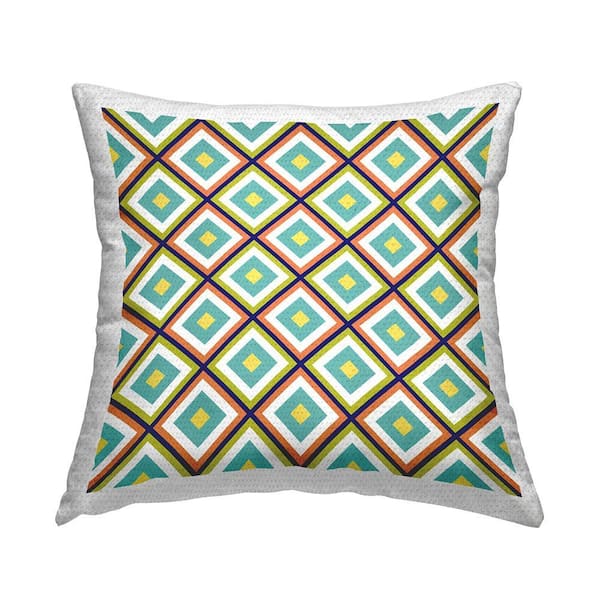 Fun Blue Geometric Pattern Multi-Color Square Outdoor Throw Pillow