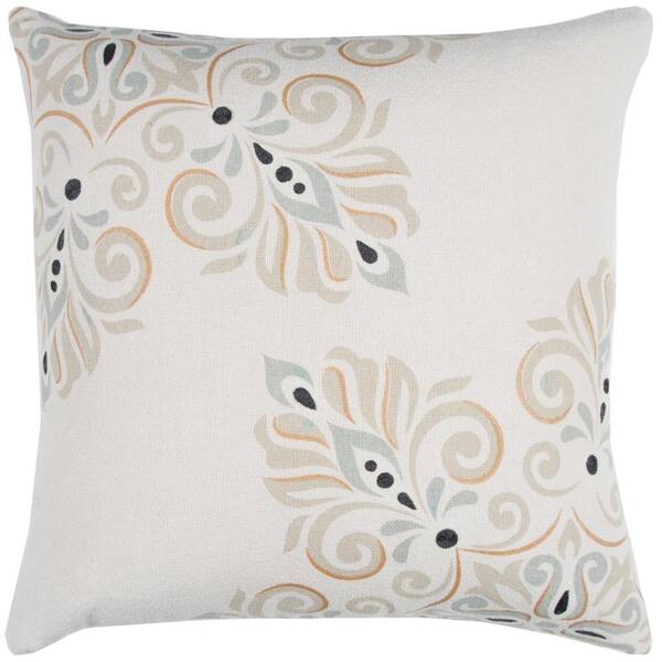 Rizzy Home Ivory Floral Polyester 20 in. x 20 in. Throw Pillow