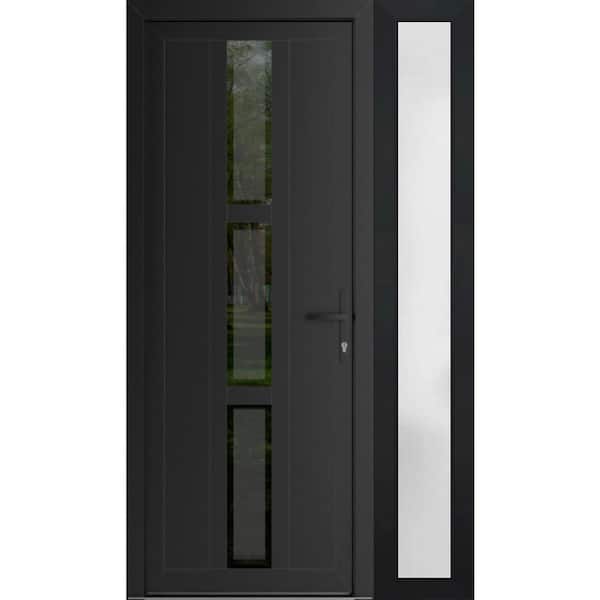 50 in. x 80 in. Left-hand/Inswing Frosted Glass Matte Black Steel Prehung Front Door with Hardware