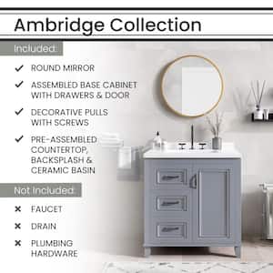 31.5 in. W x 22.05 in. D x 33.46 in. H Ambridge Vanity Cabinet with Sink, 3 Drawers, Gray Cabinet