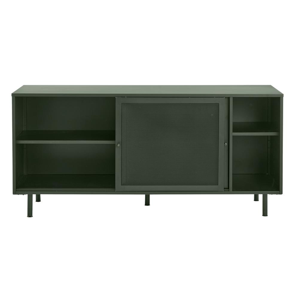 Olive Green Metal Mesh Contemporary Sideboard with Adjustable Shelves