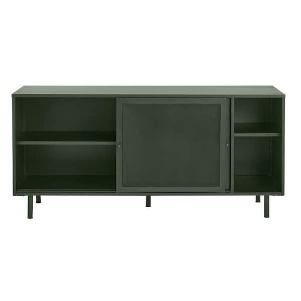 Olive Green Metal 63 in. Sideboard with Metal Mesh Panelled Doors