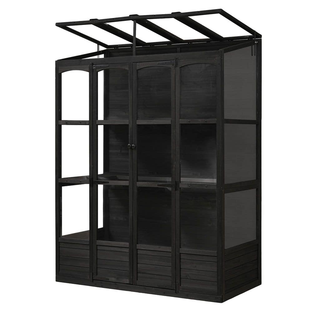 58 in. W x 29 in. D x 78 in. H Wood Black Greenhouse Cold Frame with 4 Inde