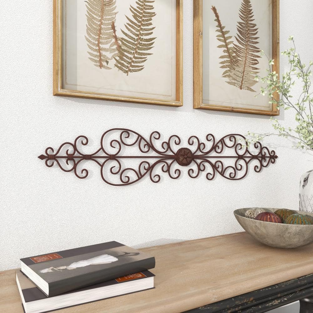 Rustic Brown Iron Scroll Wall Sculpture with Matte Finish