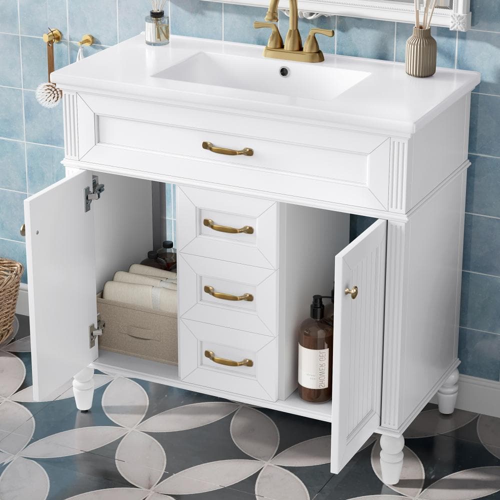 36 in. W x 18.4 in. D x 34.3 in. H Freestanding Bath Vanity in White with White Ceramic Top(Unassembled) price history on PriceWatchPro