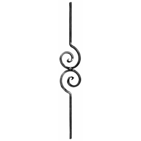 arteferro 35-7/16 in. x 1/2 in. Square Bar Dual Center Scroll Forged Raw Picket