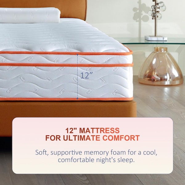 Full Size Hybrid Medium Firm 12 in. Mattress, Euro Top Cooling-Gel Foam and Pocket Coils, CertiPUR-US, Fiberglass-Free