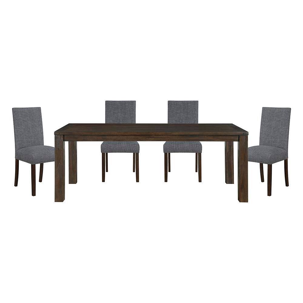 Myrna 5 Piece Rectangular Wood Top Dining Table Set with Gray Textured Upholstered Seats 4