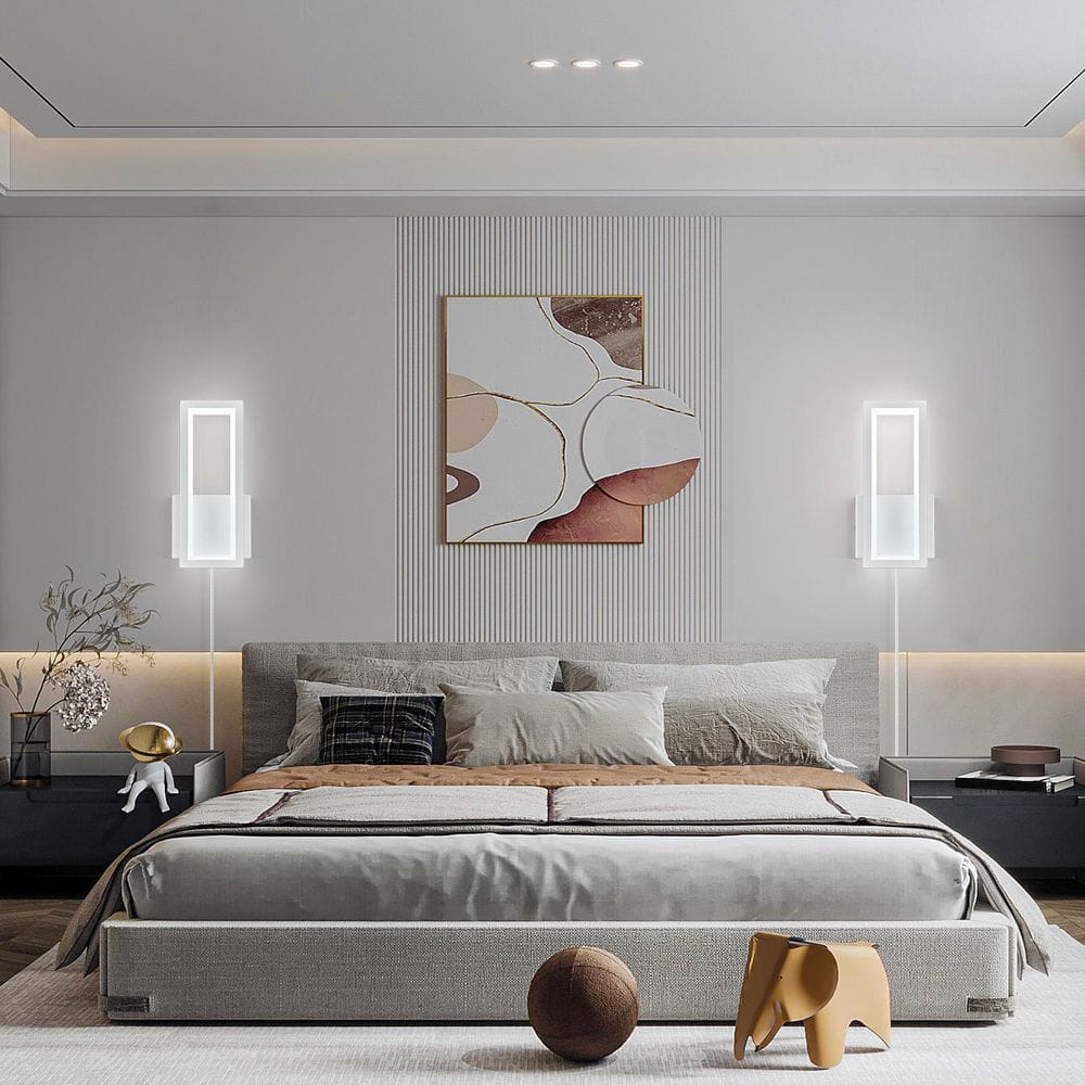 Home Lighting 5.9 in. 1-Light White Modern Plug in LED 6000K Wall Sconce Rectangle for Living Room, 2Pack price history on PriceWatchPro