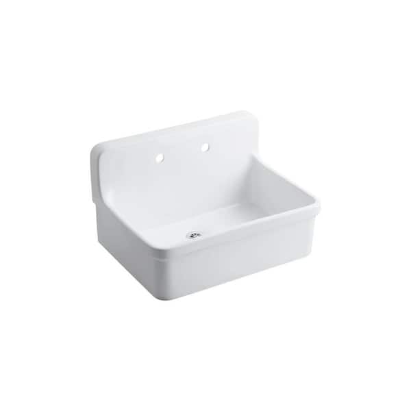 Kohler Gilford 30 X 22 In Wall Mount Utility And Laundry Farmhouse Single Bowl Sink For 2 Hole Faucet White K 12787 0 The Home Depot - Home Depot Wall Mount Utility Sink