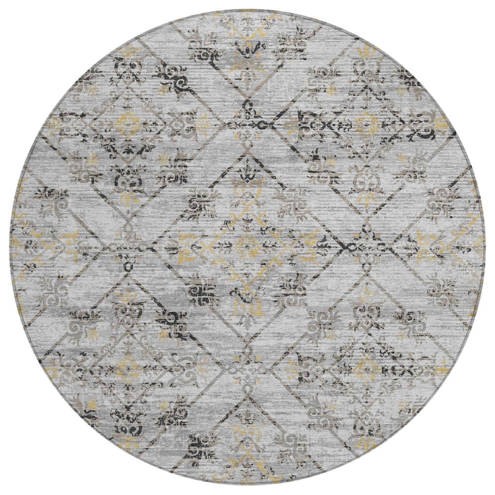 Chantille Machine Washable Indoor/Outdoor Abstract ACN2665 Silver 8 ft. x 8 ft. Round Rug price history on PriceWatchPro