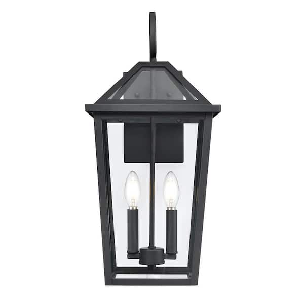Millennium Lighting Eston 21.375 in. 2-Light Textured Black Outdoor Hardwired Lantern Wall Sconce with Clear Glass