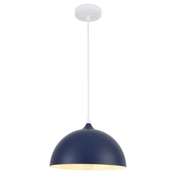 1-Light Dark Blue Vintage Pendant Hanging Light with Metal Shade for Bedroom