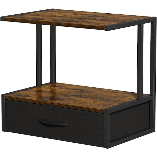 3-Tier Printer Stand with Foldable Drawer, Rustic Brown