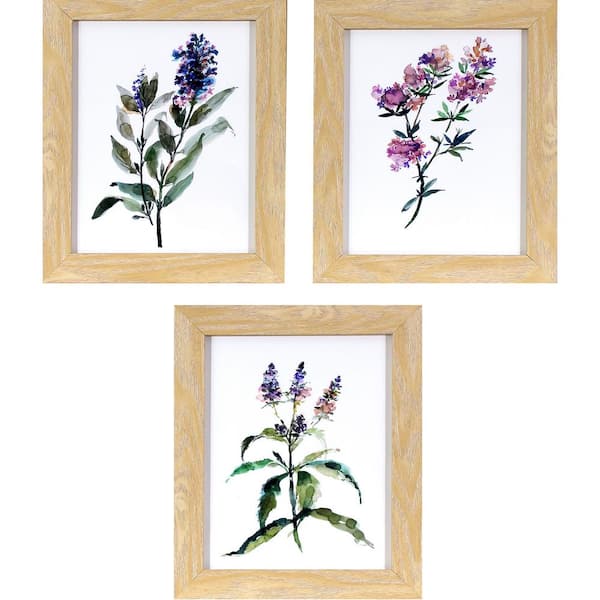 Decor Therapy 12 in. x 10 in. Lavender Wildflowers Printed Framed Wall Art (Set of 3)