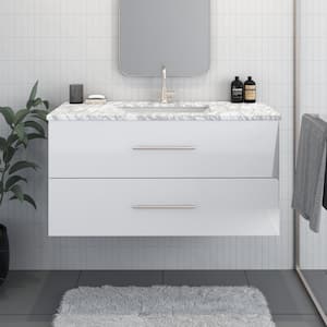Napa 48 in. W x 22 in. D Single Sink Bathroom Vanity Wall Mounted In Glossy White With Carrera Marble Countertop