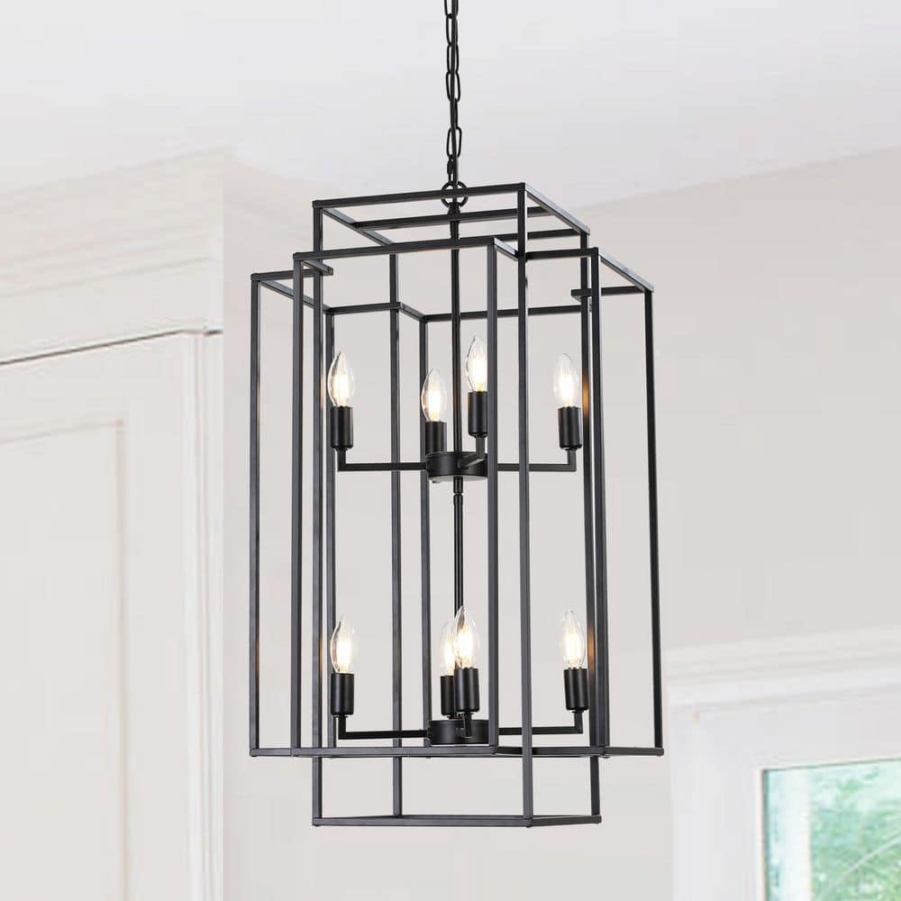 18 in. 8-Light Modern Black Geometric Chandelier Industrial Metal Pendant Light for Living Room price history on PriceWatchPro