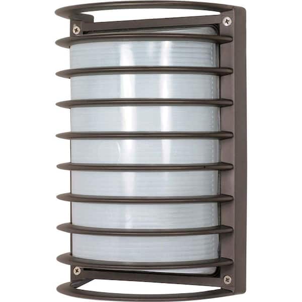 1-Light Outdoor Architectural Bronze Rectangle Cage Bulk Head with Die Cast