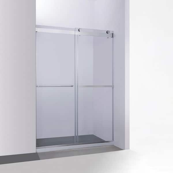 ROSWELL Spezia 56 in. W x 76 in. H Double Sliding Seimi-Frameless Shower Door in Polished Chrome with Clear Glass