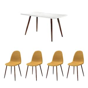 Eisden 5 Pcs Dining Set with Rectangle Table and Mustard Chairs